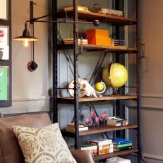 Neutral Transitional Home Office With Gray Wall Paneling