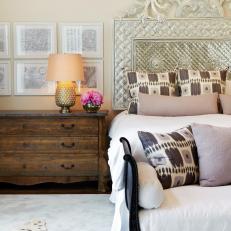Neutral Transitional Bedroom With Silver Wall Headboard