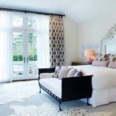 White Master Bedroom With Silver Headboard 
