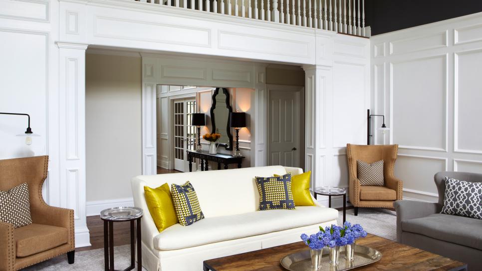 Transitional White Living Room With Wall Paneling HGTV