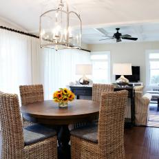 Neutral Transitional Breakfast Nook With Rattan Dining Chairs