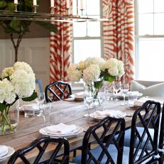 Tropical Dining Room With Black Chippendale Chairs