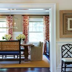 Neutral Dining Room With Zebra-Patterned Curtains