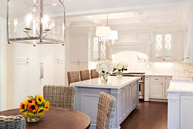 Open Plan Kitchen With White Cabinets, Images Of White Kitchens With Gray Islands