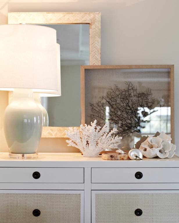 White Dresser With Acrylic Lamp And Coastal Accessories Hgtv