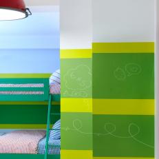 Boy's Bedroom With Bunk Beds and Green Chalkboard Paint