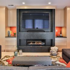 Maple Cabinetry Flanks TV in Contemporary Great Room