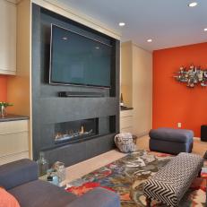 Vibrant Orange Contemporary Living Room