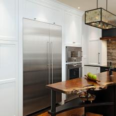 Contemporary Neutral Kitchen With Island With Live Edge