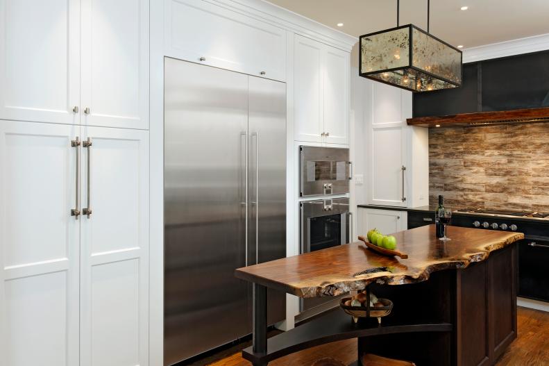 White Cabinets & Live-Edge Island Countertop in Contemporary Kitchen
