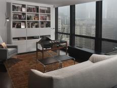 Modern Home Office With Built-In Storage and City View