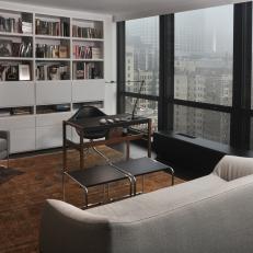 Modern Home Office With Built-In Storage and City View