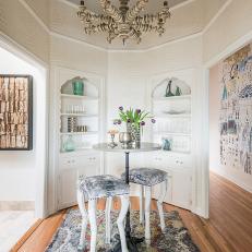 Eclectic Dining Room With High-Top Table