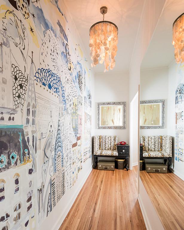 Whimsical Wall Mural In Neutral Eclectic Loft Hallway Hgtv Whimsical Wall Mural In Neutral Eclectic Loft Hallway
