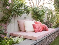 Outdoor Bench With Pink Cushions