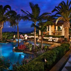 Mediterranean Pool and Patio With Palm Trees