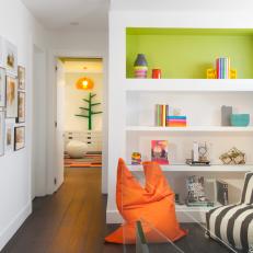 Colorful Accents Bring Life to White Modern Hallway