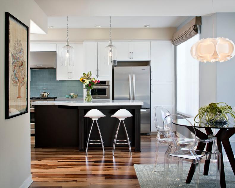 Neutral Contemporary Kitchen With Black and White Island