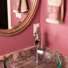 Glass Bathroom Sink and Pink Walls