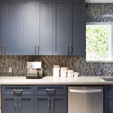 Midcentury Kitchen with Blue Cabinets