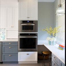 Gray and White Transitional Kitchen with Dual Ovens