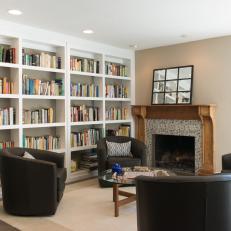 Cozy, Contemporary Living Room With Built-In Bookshelves