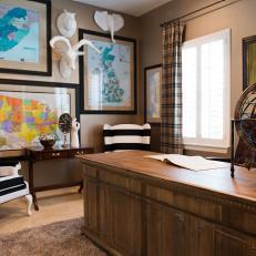 Eclectic Home Office With Framed Maps