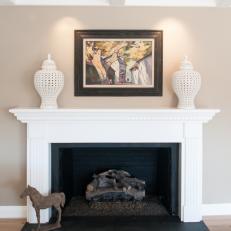 Black and White Fireplace in Neutral TransitionalLiving Room