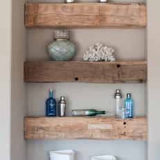 Rough-Hewn Natural Wood Shelves With Decor