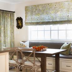 Cottage Kitchen With Banquette Window Seating, Roman Shades