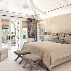 Neutral Tropical Bedroom With Grasscloth Walls