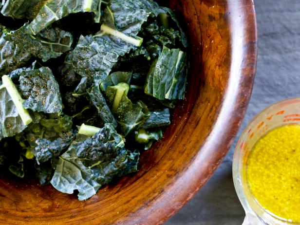 Add vinaigrette dressing to kale to make a delicious brunch salad for holiday guests.