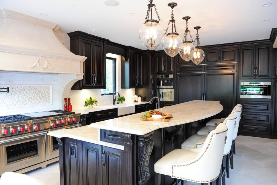 Traditional Kitchen With Dark-Stained Cabinets and Large Island