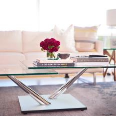 Glass and Metal Coffee Table in Modern White Living Room