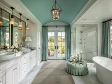 Spacious White and Blue Master Bathroom