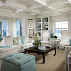 White Coastal Living Room With Ocean View