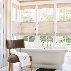 Transitional Neutral Bathroom With Grasscloth Shades