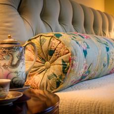 Traditional Bedroom With Chinoiserie Bolster Pillows