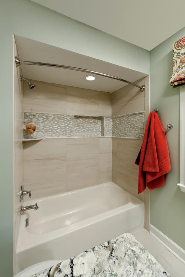 Transitional Shower Bath With Neutral Mosaic Tile HGTV