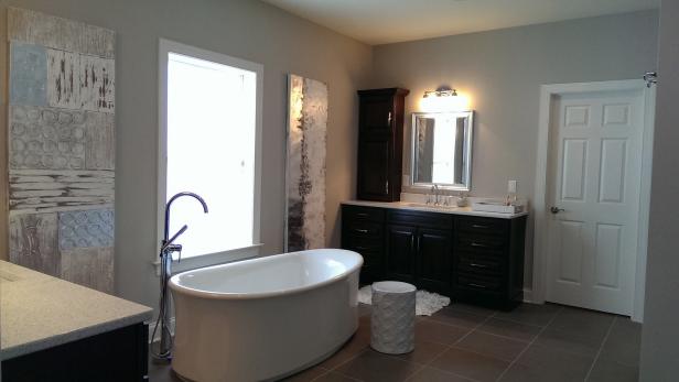 Contemporary Beige  Bathroom  With Chic Soaking Tub  HGTV