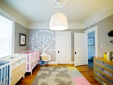 Modern Gray Nursery For Two With Tree Wall Decal