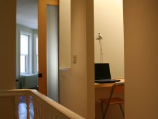 Transitional Neutral Hallway and Small Modern Neutral Home Office