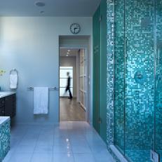 Blue Bathroom With Stunning Blue Mosaic Tile Shower