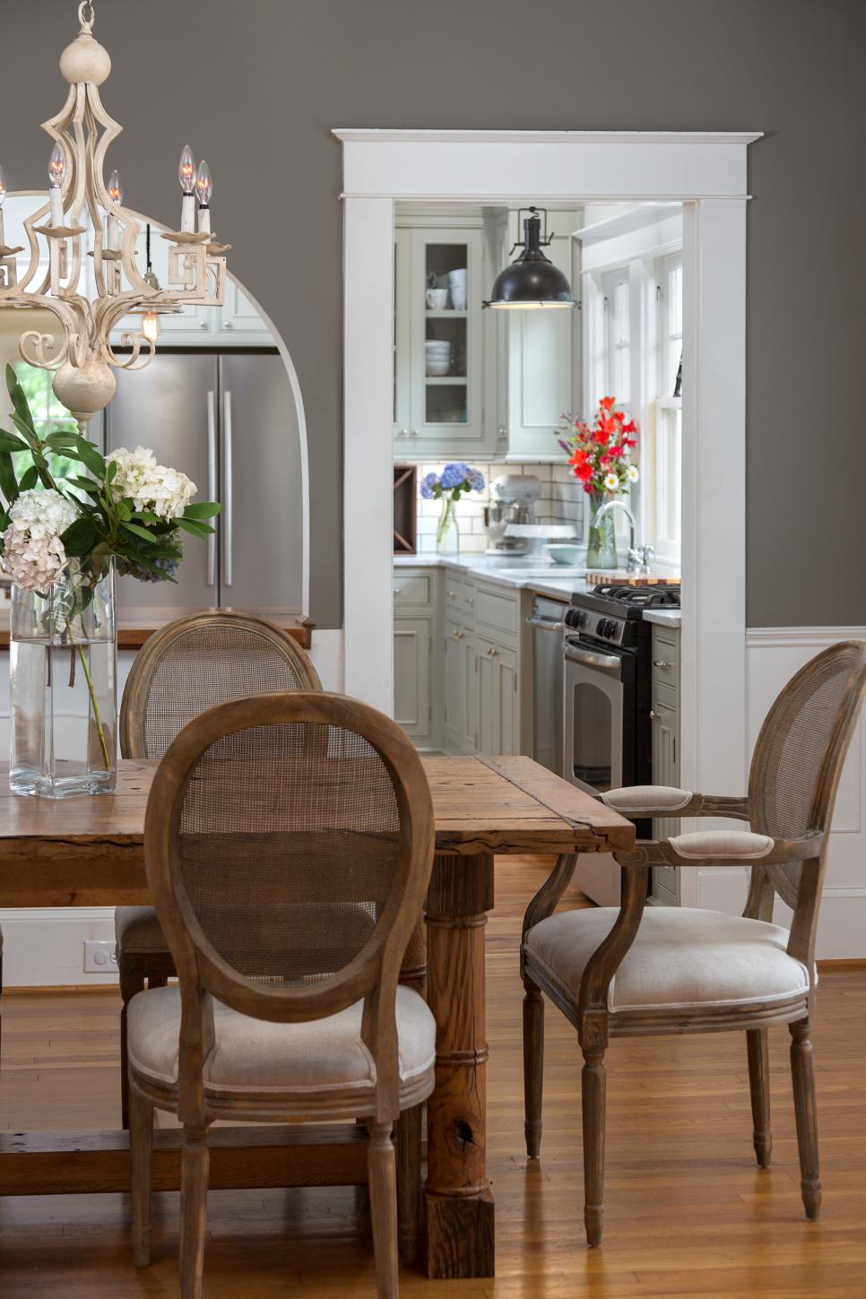 Chic Gray Dining Room With Farmhouse Dining Table | HGTV