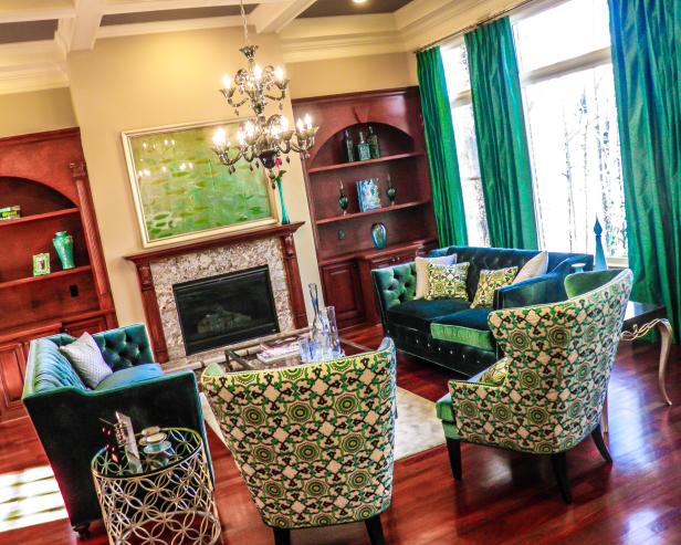 Living Room With Luxurious Emerald Green Furnishings | HGTV