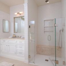 Master Bathroom with White Tile Walls 