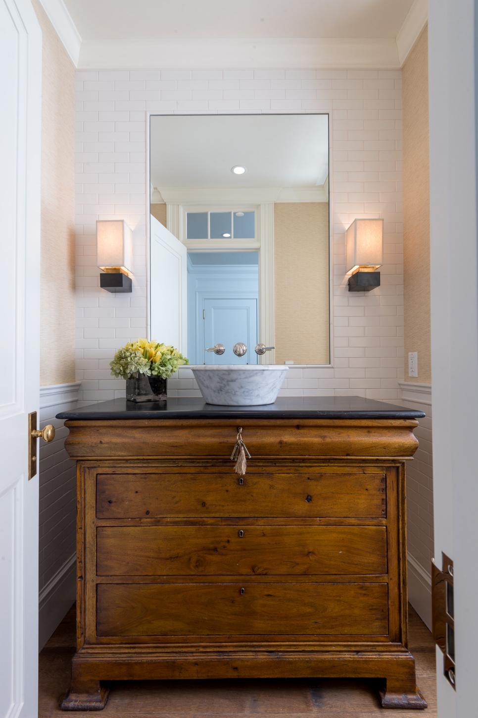 Formal Powder Room with Vessel Sink | HGTV