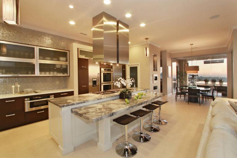 Neutral Contemporary Kitchen With Island Seating