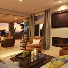 Open Contemporary Living Room With Fireside Seating