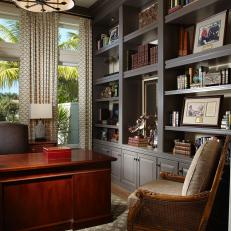 Sophisticated Home Office With Gray Built-Ins